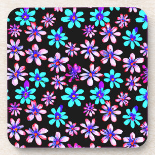 Neon Flowers Patterns Artwork. Buy Now Beverage Coaster