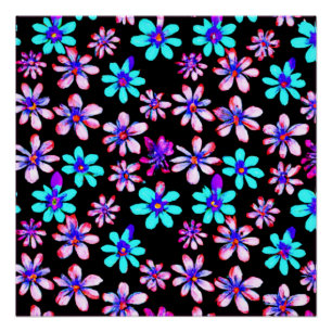 Neon Flowers Patterns Artwork. Buy Now Poster
