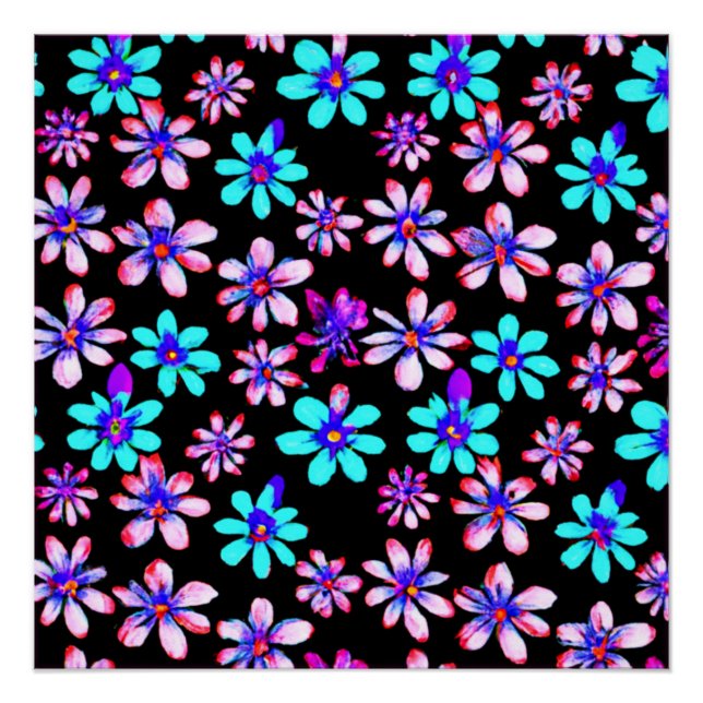 Neon Flowers Patterns Artwork. Buy Now Poster (Front)