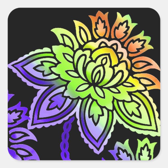 Neon Flowers Square Sticker (Front)
