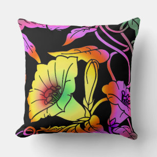Neon Flowers Throw Pillow