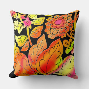 Neon Flowers Throw Pillow