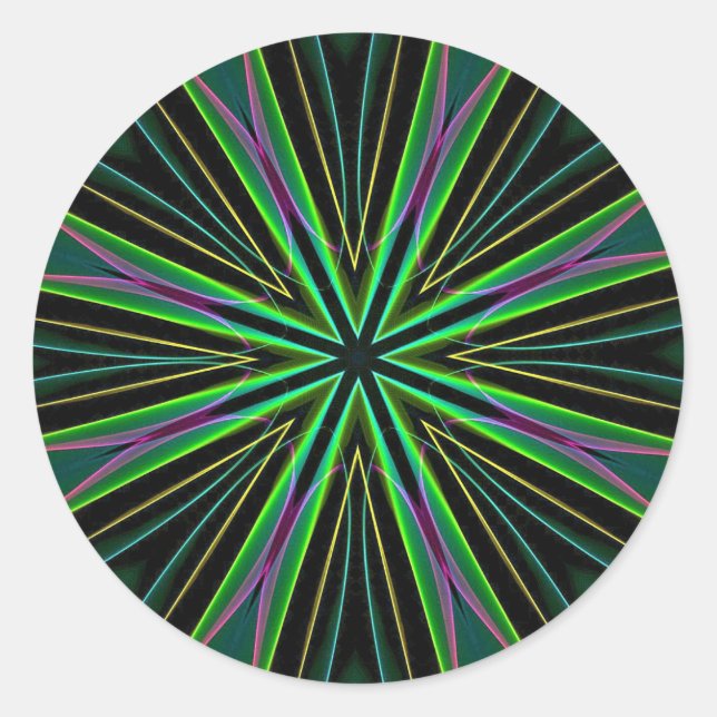 Neon Fluorescent Green Lavender Star Burst Classic Round Sticker (Front)