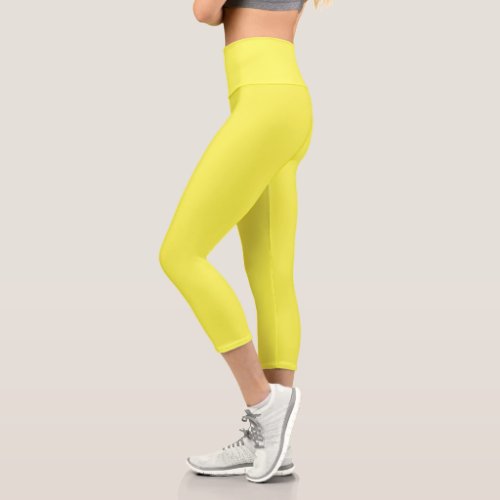 neon Fluorescent yellow lemon bright color Capri Leggings