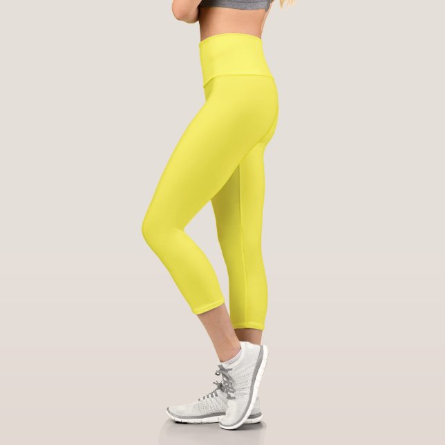 neon Fluorescent yellow lemon bright color Capri Leggings (Left)