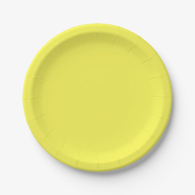 neon Fluorescent yellow lemon bright color Paper Plates (Front)