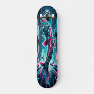 "Neon Flux: Cyber Koi Skateboard