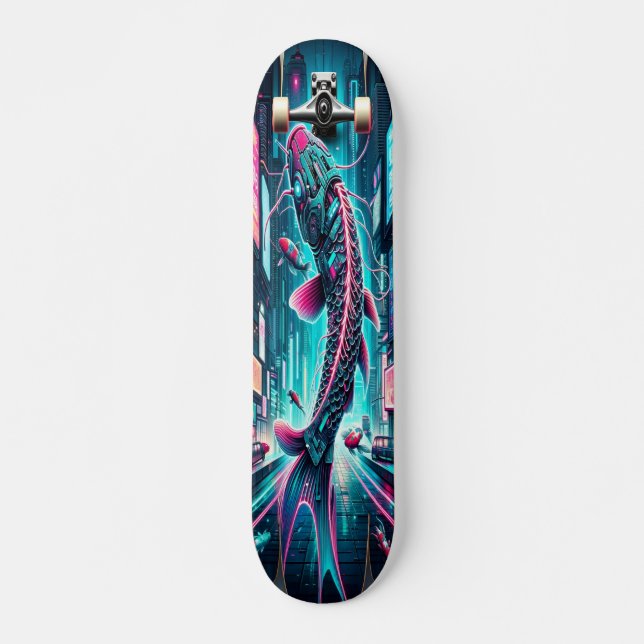 "Neon Flux: Cyber Koi  Skateboard (Front)