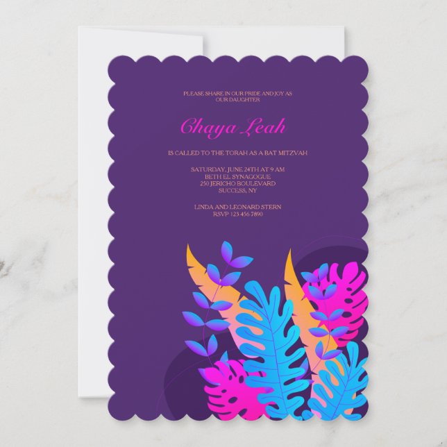 Neon Foliage Bat Mitzvah Invitation (Front)