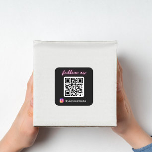 Neon Follow Us on Instagram QR Code Social Media Square Sticker