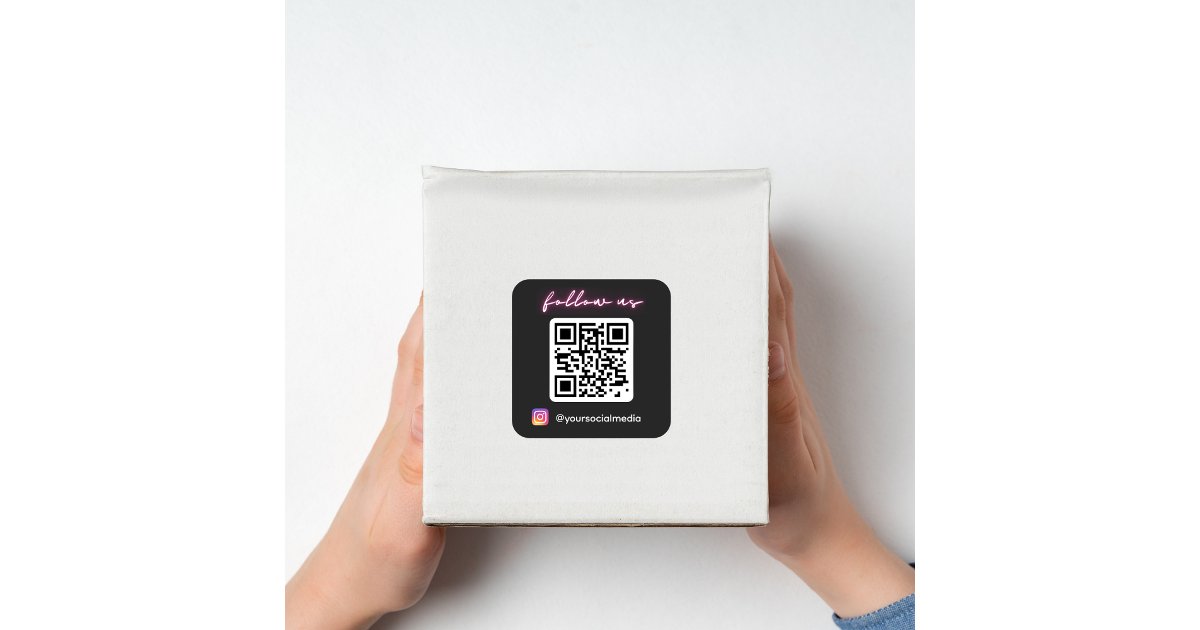 Neon Follow Us on Instagram QR Code Social Media Square Sticker | Zazzle