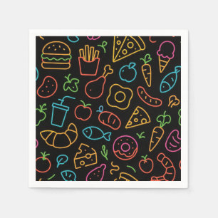Neon Food Outline Seamless Pattern Napkins