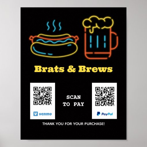 Neon Food Scan to Pay QR Code Poster | Zazzle