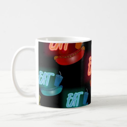 Neon Food Signs Style Fun Illustrated Pattern Coffee Mug