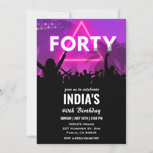 Neon Forty 40th Birthday Invitation