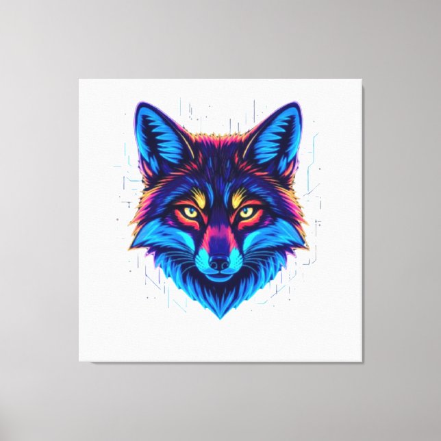 Neon Fox Face – Vibrant Glowing Design Canvas Print (Front)