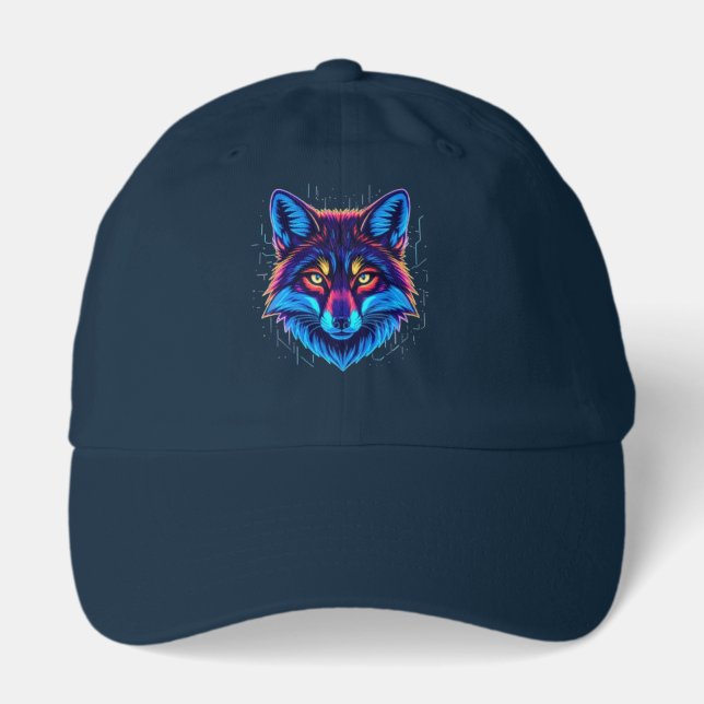Neon Fox Face – Vibrant Glowing Design Hat (Front)
