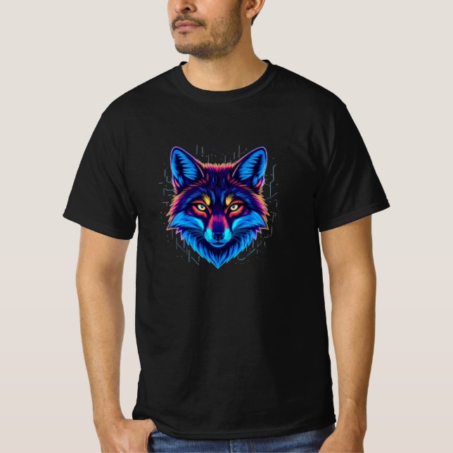 Neon Fox Face – Vibrant Glowing Design T-Shirt (Front)