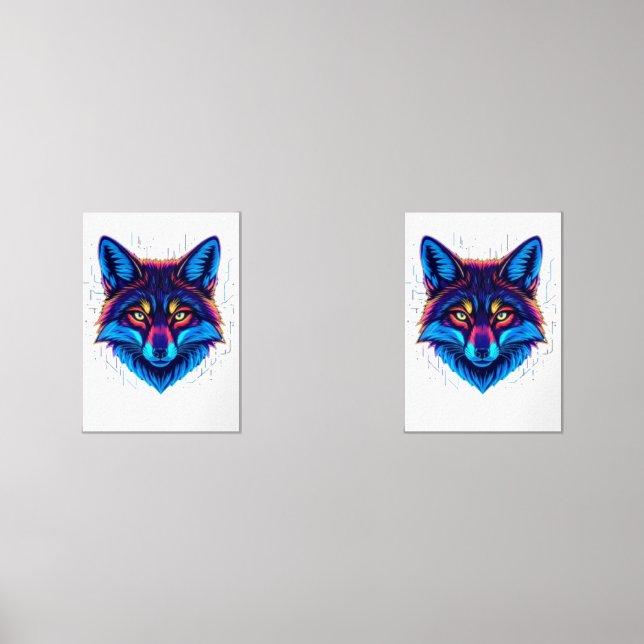 Neon Fox Face – Vibrant Glowing Design Wall Art Sets (Front)