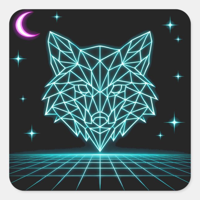 Neon Fox Synthwave - Retro Electric Hunter Square Sticker (Front)