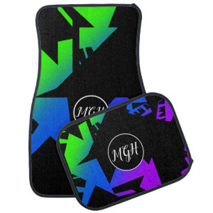Neon Fractal Ombre Monogrammed Car Floor Mat