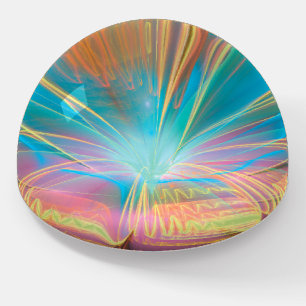 Neon Fractal Water Lily Paperweight