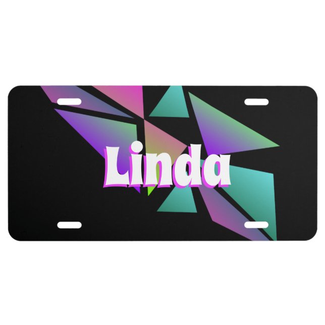 Neon Fractal White Name Black   License Plate (Front)