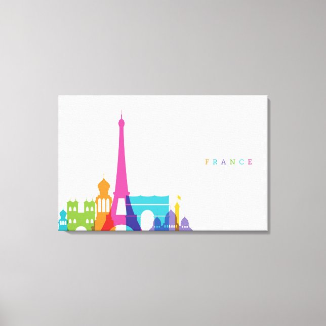 Neon France Skyline Canvas Print (Front)