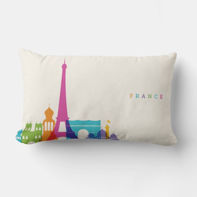 Neon France Skyline Lumbar Pillow (Front)