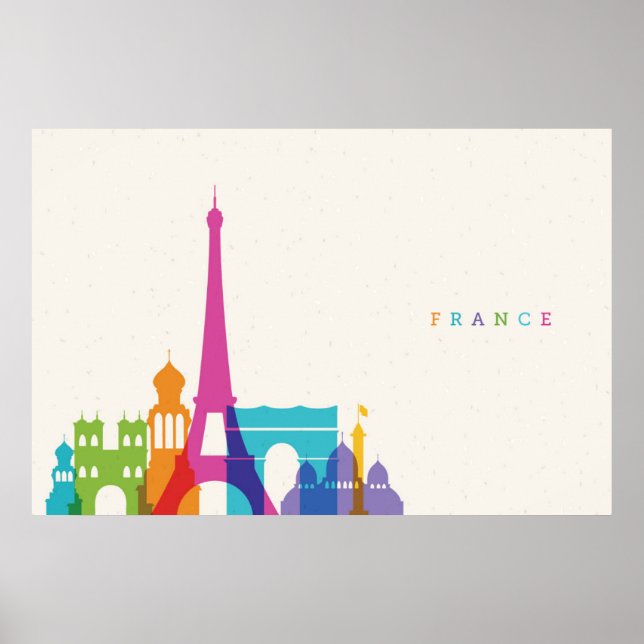 Neon France Skyline Poster (Front)