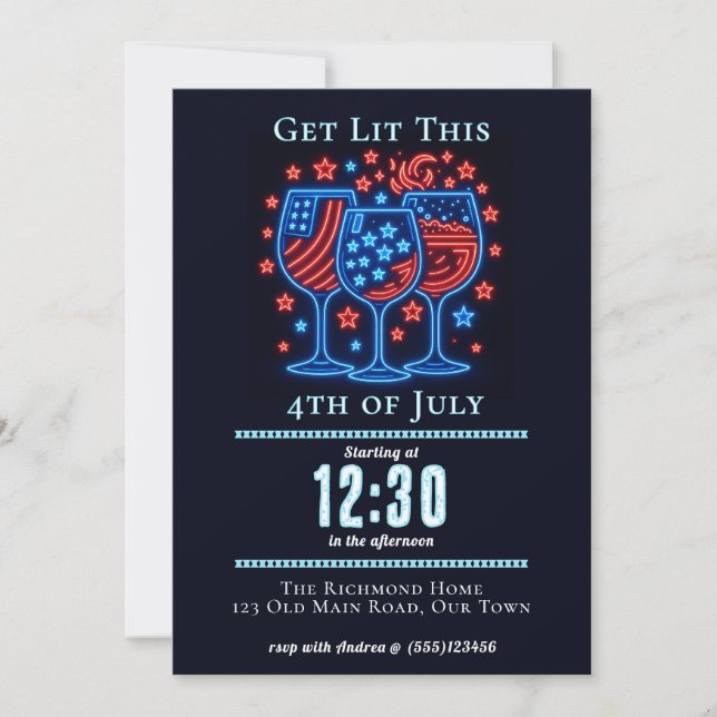 Neon Freedom Vibes | Get Lit 4th of July Invitation (Front)