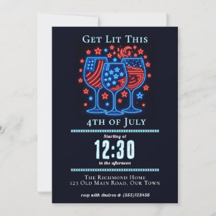 Neon Freedom Vibes   Get Lit 4th of July Invitation