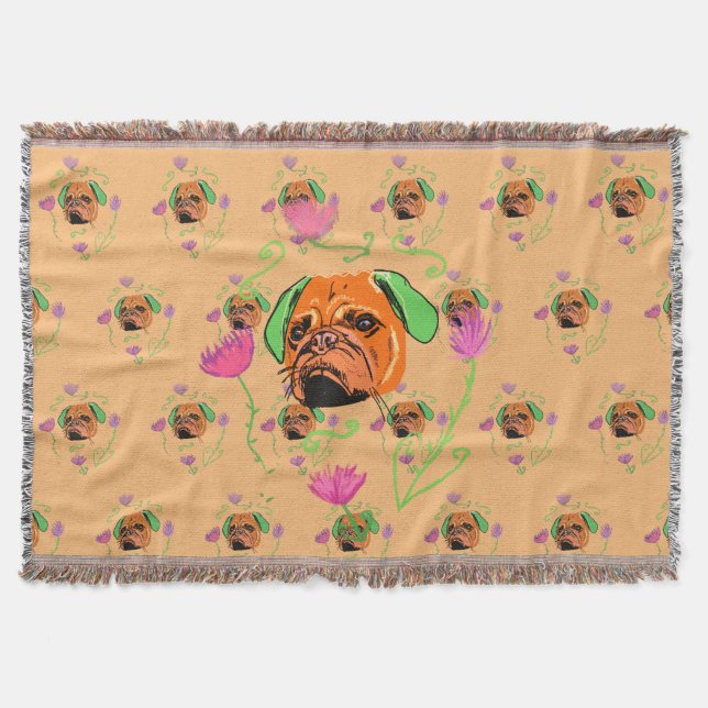 Neon French bulldog dog Throw Blanket (Front)