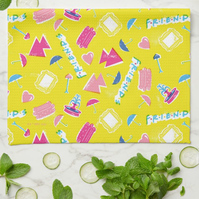 Neon FRIENDS™ Icon Pattern Kitchen Towel (Folded)