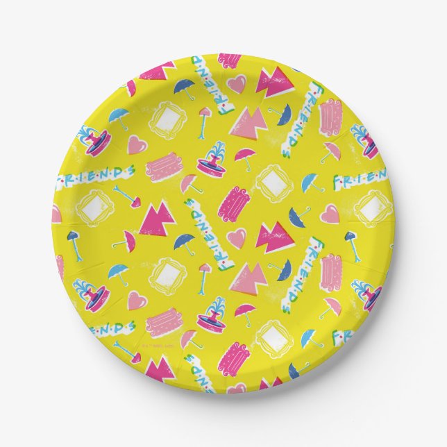 Neon FRIENDS™ Icon Pattern Paper Plates (Front)