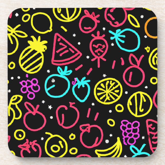 Neon Fruit Extravaganza Beverage Coaster (Front)