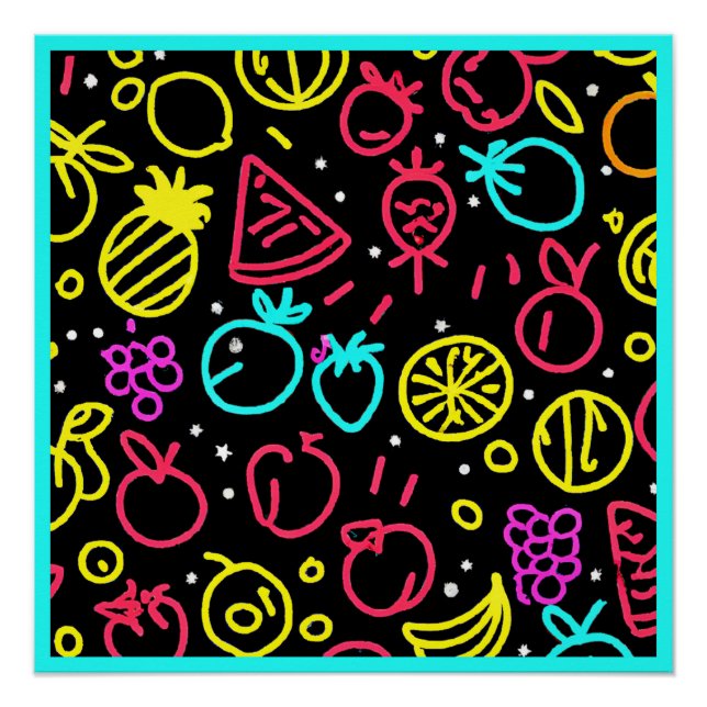 Neon Fruit Extravaganza Poster (Front)
