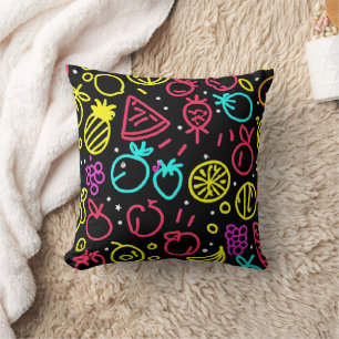 Neon Fruit Extravaganza Throw Pillow