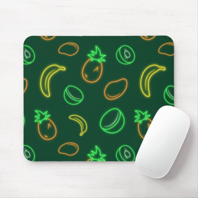 Neon Fruit Pattern Mouse Pad – Tropical Aesthetic (With Mouse)