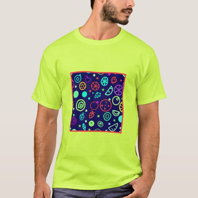 Neon Fruits Pattern Colors T-Shirt (Front)