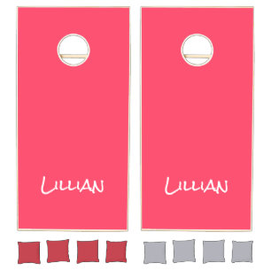 Neon Fuchsia pink shade monogram Cornhole Set