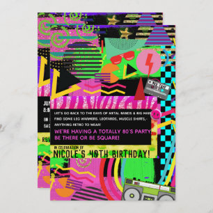 Neon Fun Bright Bold Colorful Funky 80's Party Invitation