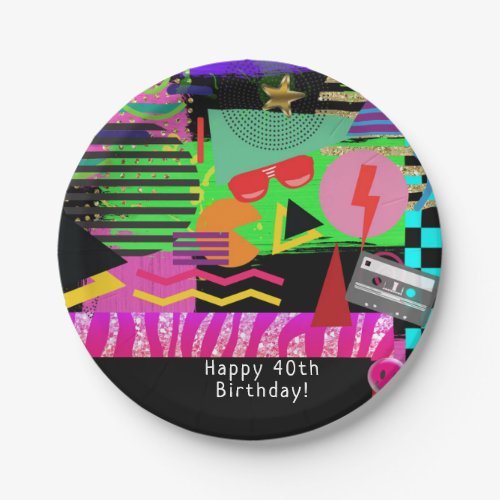 Neon Fun Bright Bold Colorful Funky 80s Party Paper Plates