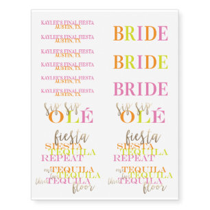 Neon Fun Final Fiesta Bachelorette Party Bride Temporary Tattoos