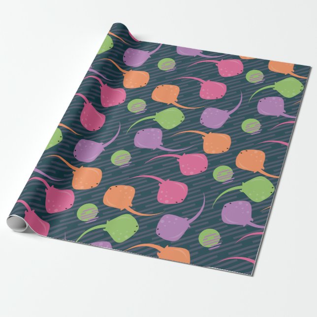 Neon Fun Stingray Colorful Pattern Wrapping Paper (Unrolled)
