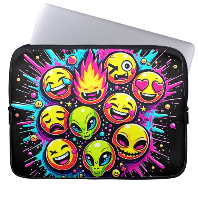 Neon Funky Emoji Mix Laptop Sleeve (Front)