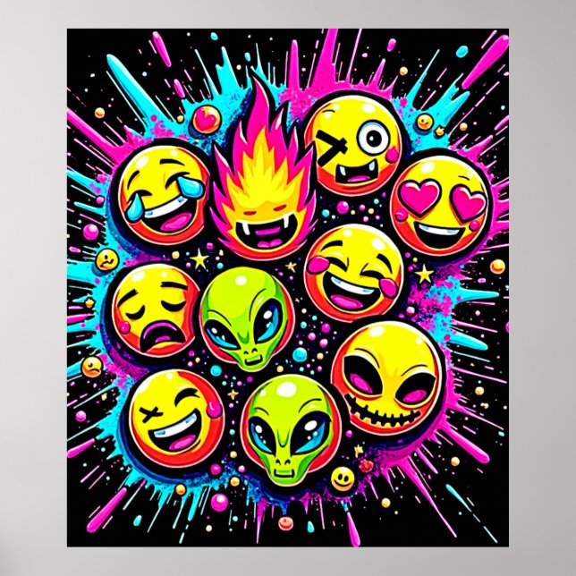 Neon Funky Emoji Mix Poster (Front)