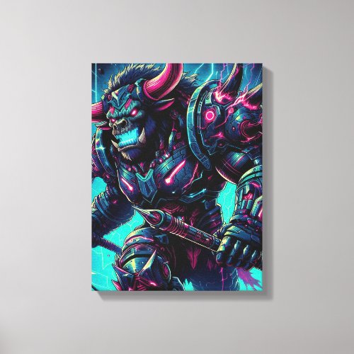 Neon Fury: The Cosmic Warrior Canvas Print