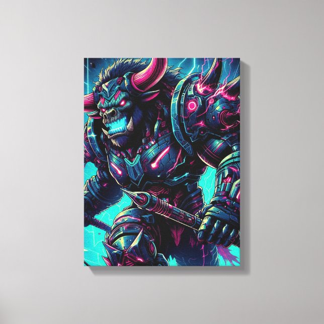 Neon Fury: The Cosmic Warrior Canvas Print (Front)