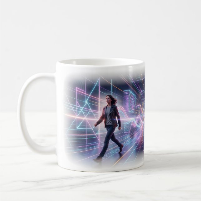 Neon Future City Journey Through Light Mug (Left)